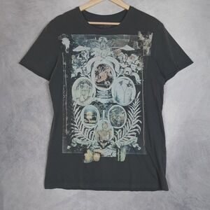 AllSaints Policy Crew Shirt Mens Medium Gray Gothic Skull Art Graphic Tee